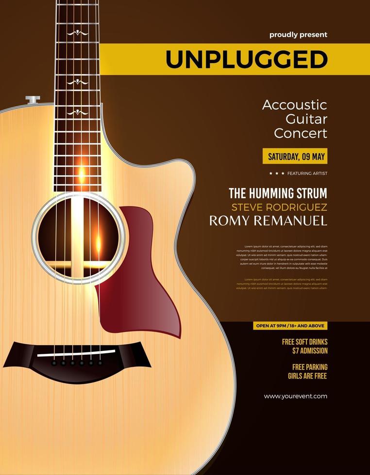 Unplugged Akustikgitarre Konzertplakat vektor