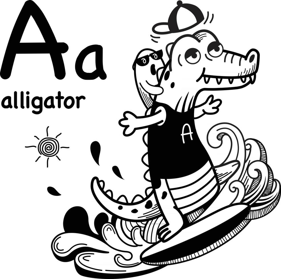 Hand gezeichnet.alphabet Buchstabe a-Alligatorillustration, Vektor