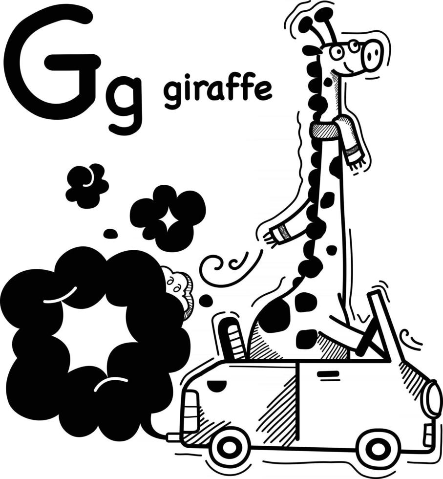 Hand gezeichnet.alphabet Buchstabe g-Giraffe Illustration, Vektor