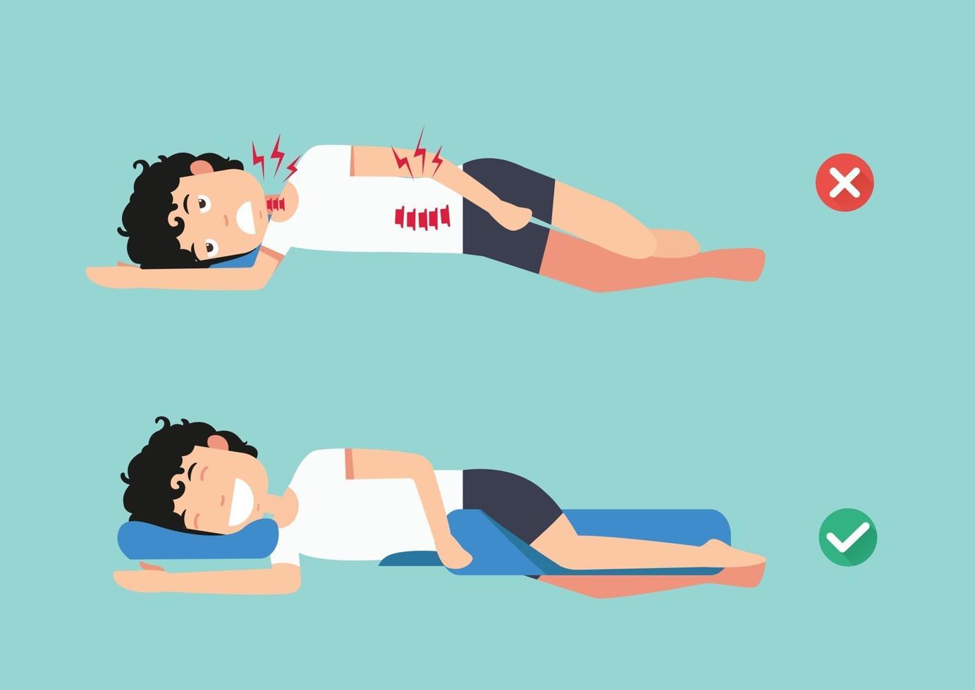 orthopädische Kissen, für einen angenehmen Schlaf und eine gesunde Haltung, beste und schlechteste Positionen zum Schlafen, Illustration, Vektor