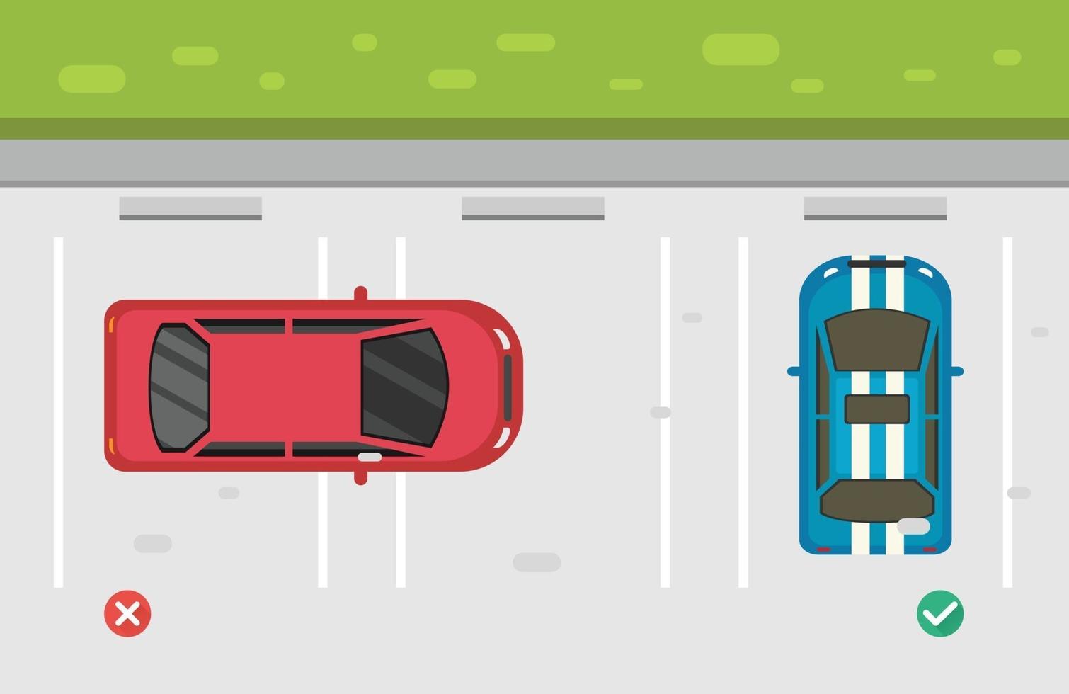 falsche und richtige parkende autos auf dem parkplatzillustrationsvektor vektor