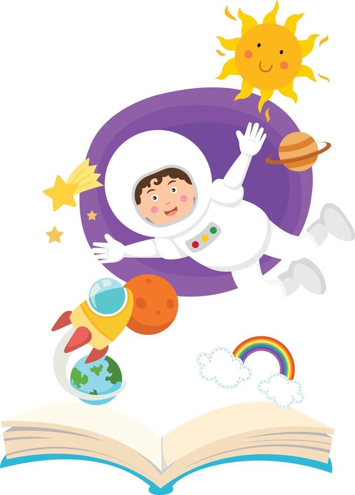 offenes Buch Astronaut im Weltraumkonzept der Bildung.illustration vektor