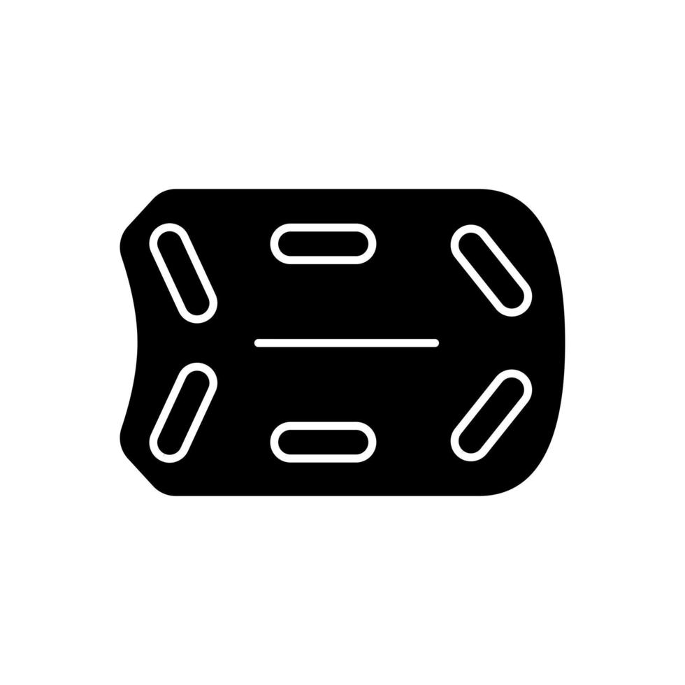 räddningsbräda svart glyph-ikon. vattenräddningsoperationer. flytanordning. stödja livräddare och vikter för offer. simning incidenter. silhuett symbol på vitt utrymme. vektor isolerad illustration