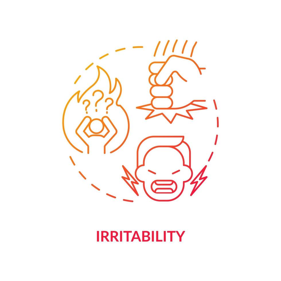 irritabilitet koncept ikon. känslomässiga problem. sjukdomssymtom. människors hälsoproblem. diabetes resultat abstrakt idé tunn linje illustration. vektor isolerad kontur färg ritning