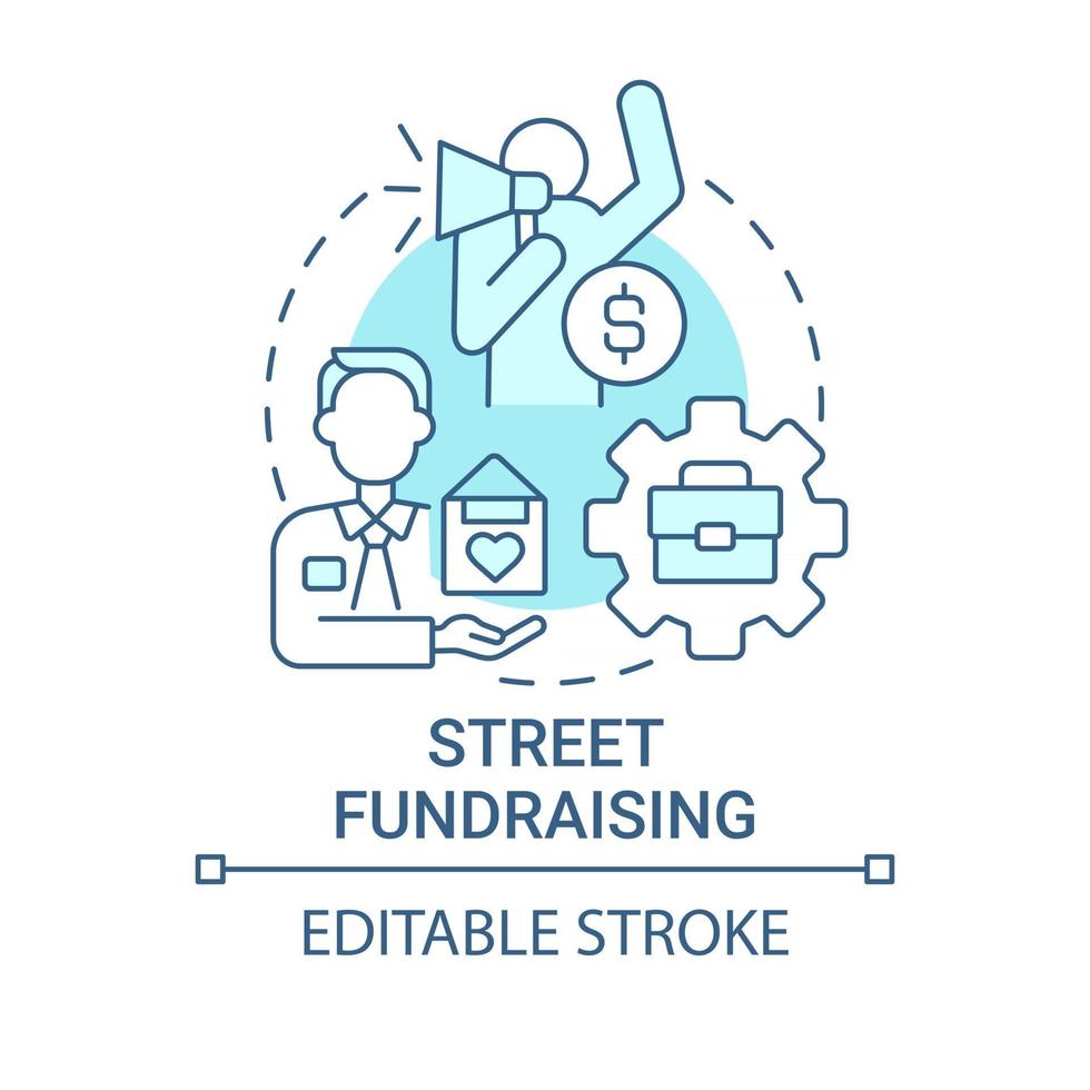 street fundraising koncept ikon. välgörenhetshändelse abstrakt idé tunn linje illustration. insamling från dörr till dörr. ansikte mot ansikte. vektor isolerad kontur färg ritning. redigerbar stroke