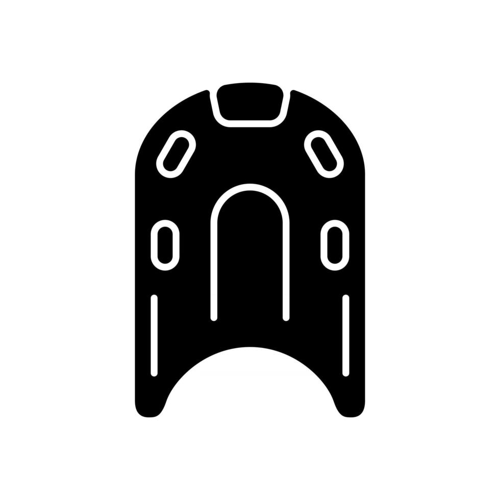 kickboard svart glyph ikon. flytande rektangulärt bräde. flotationshjälpmedel för nybörjare. underkroppsövningar. hålla rätt position. silhuett symbol på vitt utrymme. vektor isolerad illustration