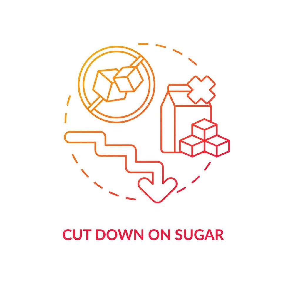 Reduzieren Sie das Symbol für das Zuckerkonzept. Zuckermenge im Laufe des Tages reduzieren. Behandlung von Gesundheitsproblemen. keine Süßigkeiten essen abstrakte Idee dünne Linie Illustration. Vektor isolierte Umriss-Farbzeichnung