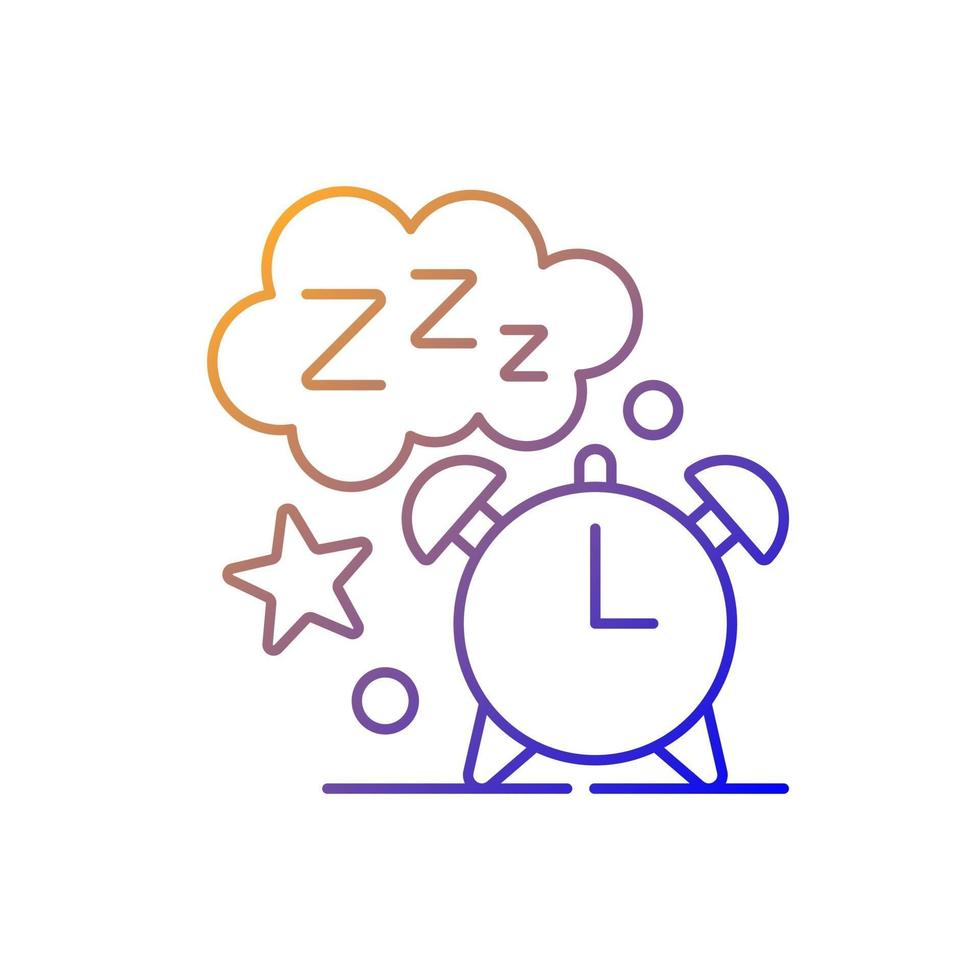 Schlafzeit-Gradienten-linearer Vektor-Symbol. Wecker. Zifferblatt mit Nachtanzeige. Countdown zum Aufwachen am Morgen Piktogramm im modernen Stil. Vektor isolierte Umrisszeichnung