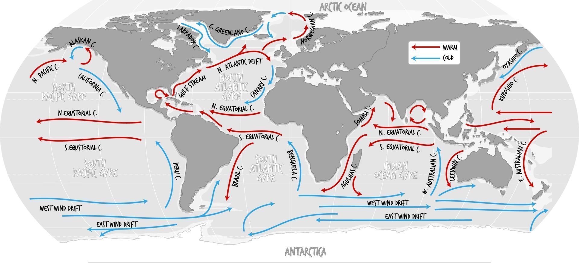 havets nuvarande världskarta med namn vektor