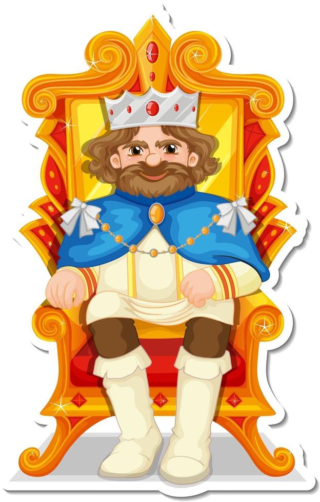 König sitzt auf Thron-Cartoon-Charakter-Aufkleber vektor