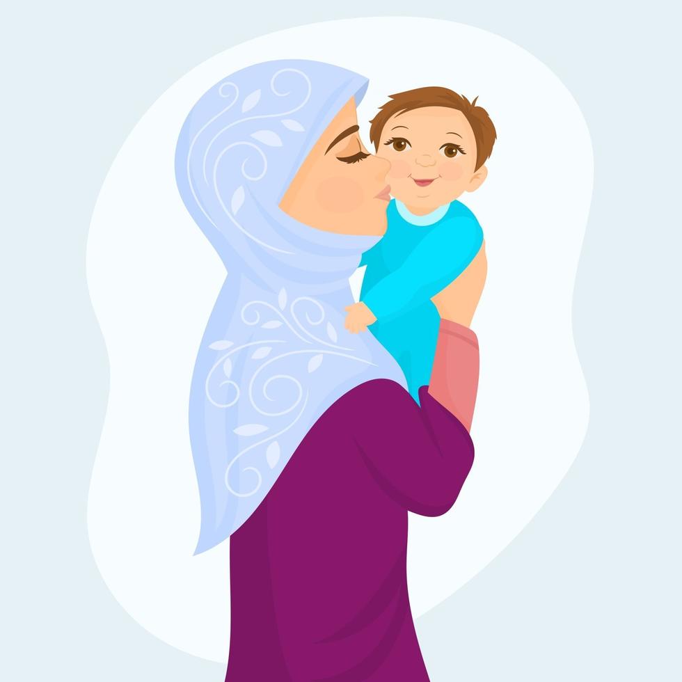 muslimische mutter hält ihr baby vektor
