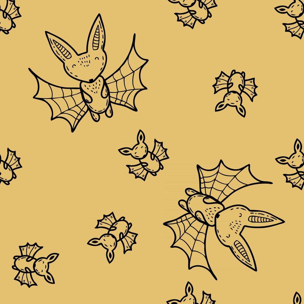 Cartoon-Stil Halloween nahtlose Muster von großen und kleinen Fledermausdoodles vektor