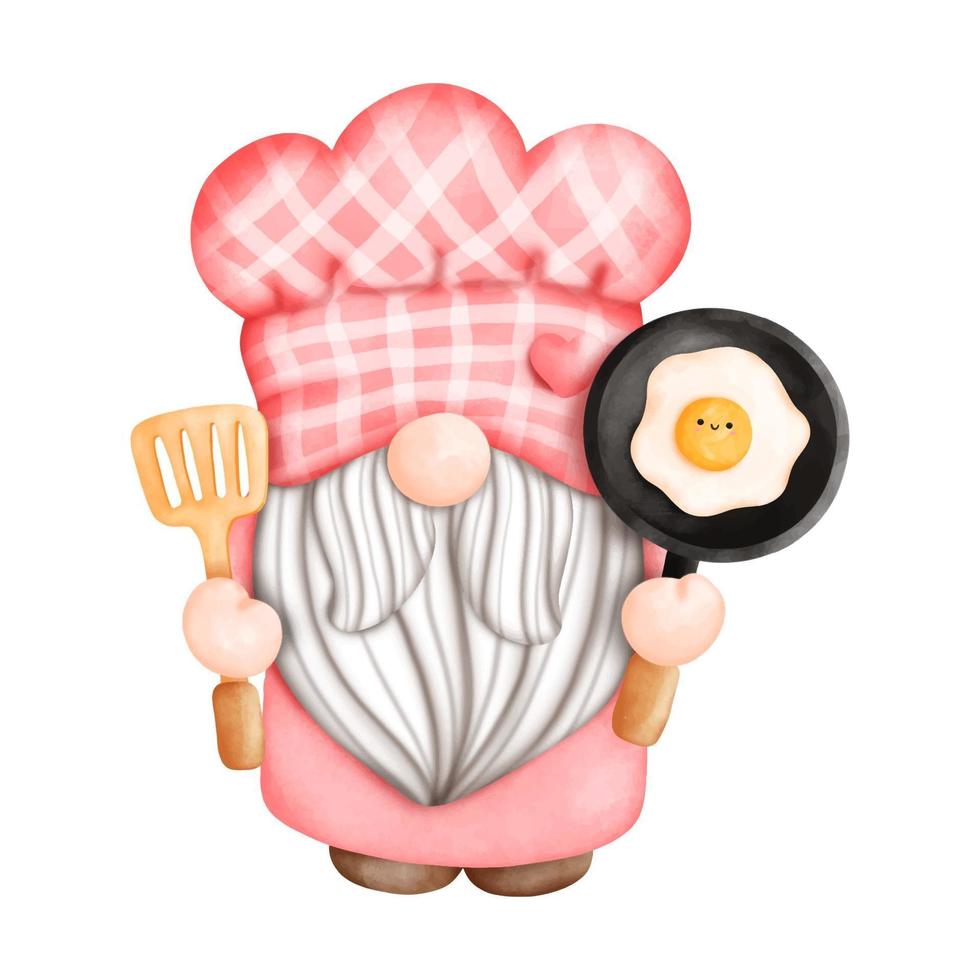 digital målning akvarell gnome kock, gnome i köket. vektor illustration