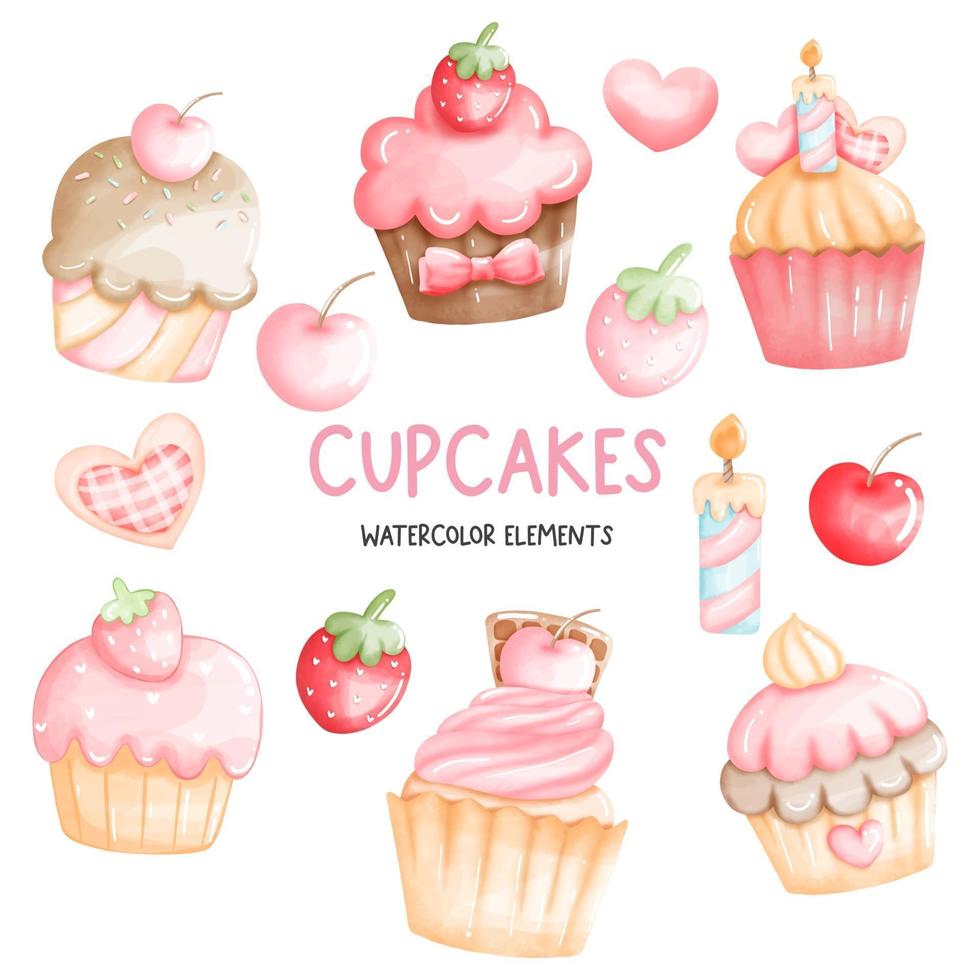 Cupcake-Aquarell-Element vektor