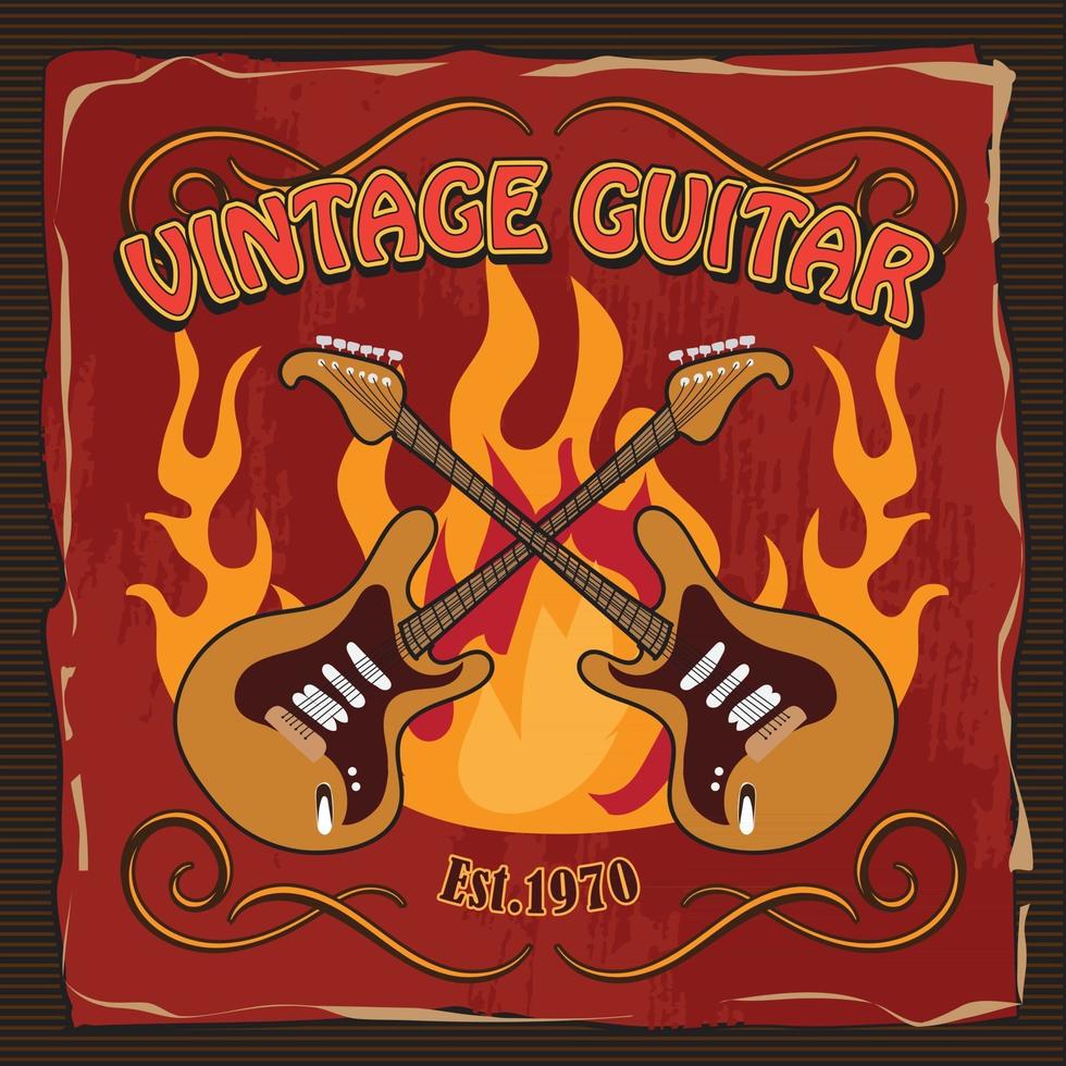 Vintage Gitarre Rock Poster T-Shirt handgezeichnetes Design vektor