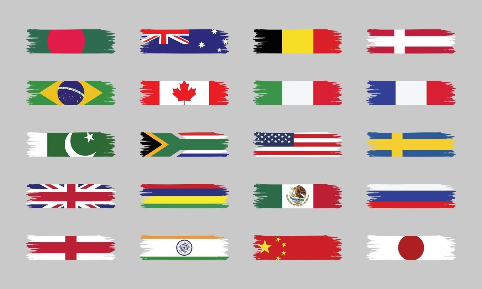 världen land penseldrag flaggor vektor