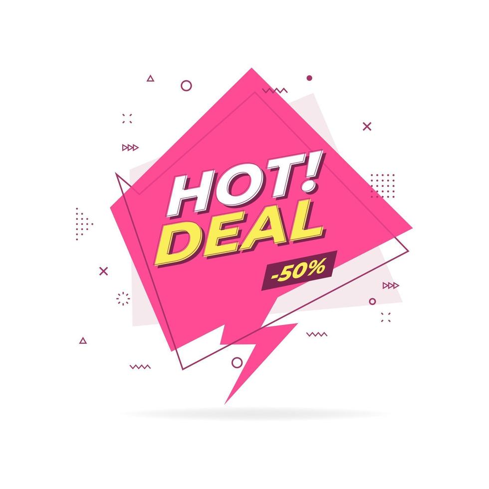 Hot Deal trendige flache geometrische Banner. Hot-Deal-Label im Memphis-Design-Stil. vektor