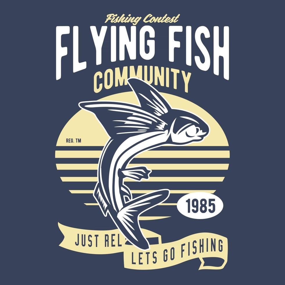 fliegender Fisch, Abzeichen, T-Shirt-Design vektor