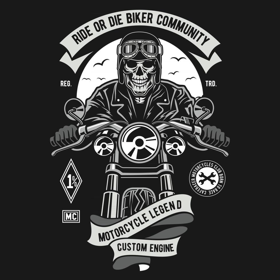 Ride or die Biker Club Vintage Abzeichen Design vektor