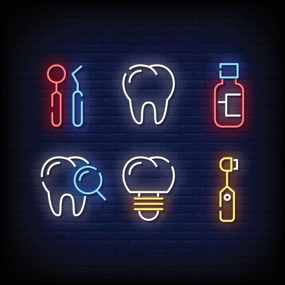 Zahnpflegesymbol Neonzeichen Stil Vektor