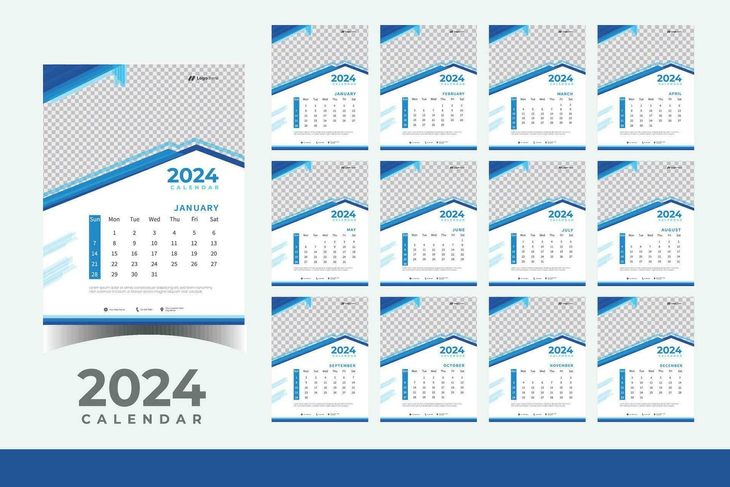 2024 Kalender Mauer Design Vorlage, modern und Geschäft Stil Neu Jahr 2024 Kalender Design vektor