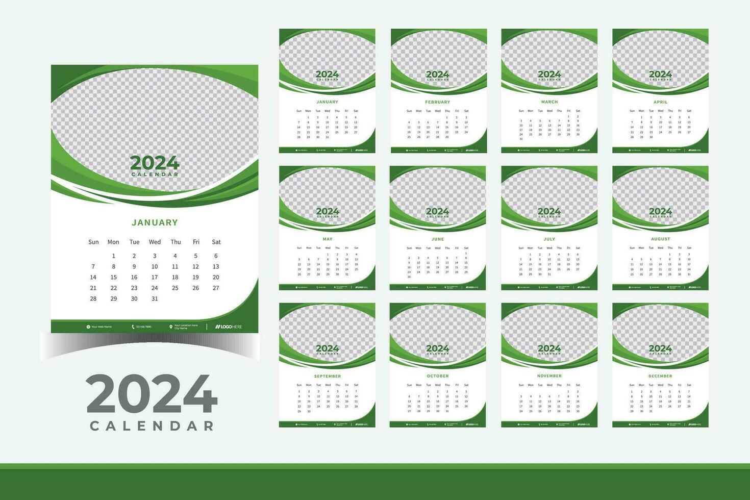 2024 Kalender Mauer Design Vorlage, modern und Geschäft Stil Neu Jahr 2024 Kalender Design vektor