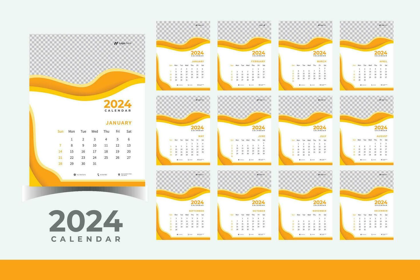 2024 Kalender Mauer Design Vorlage, modern und Geschäft Stil Neu Jahr 2024 Kalender Design vektor