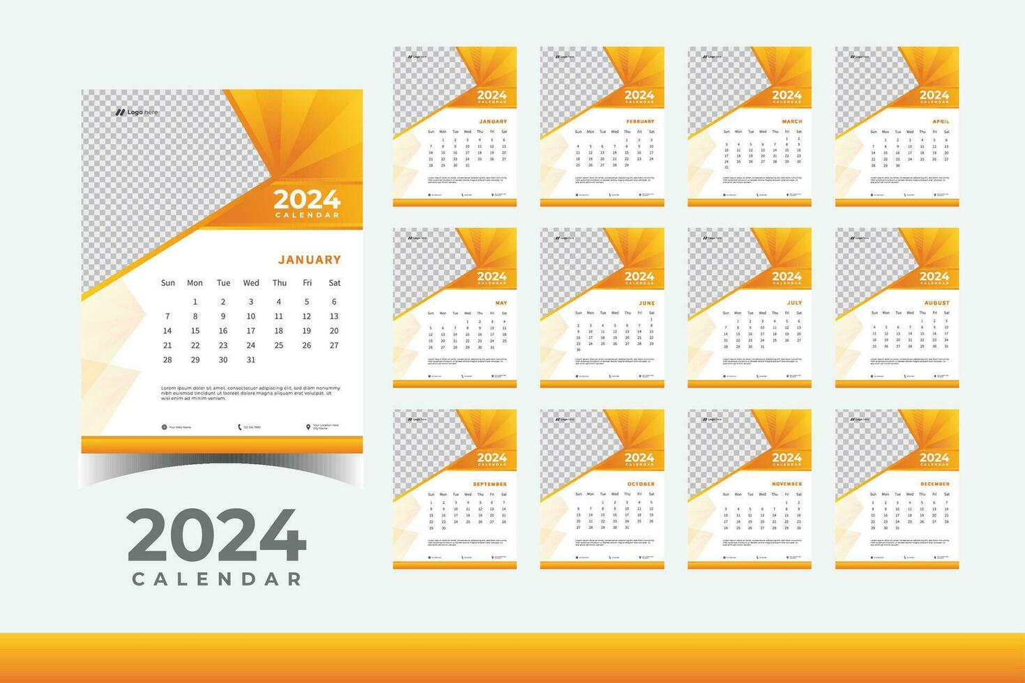 2024 Kalender Mauer Design Vorlage, modern und Geschäft Stil Neu Jahr 2024 Kalender Design vektor