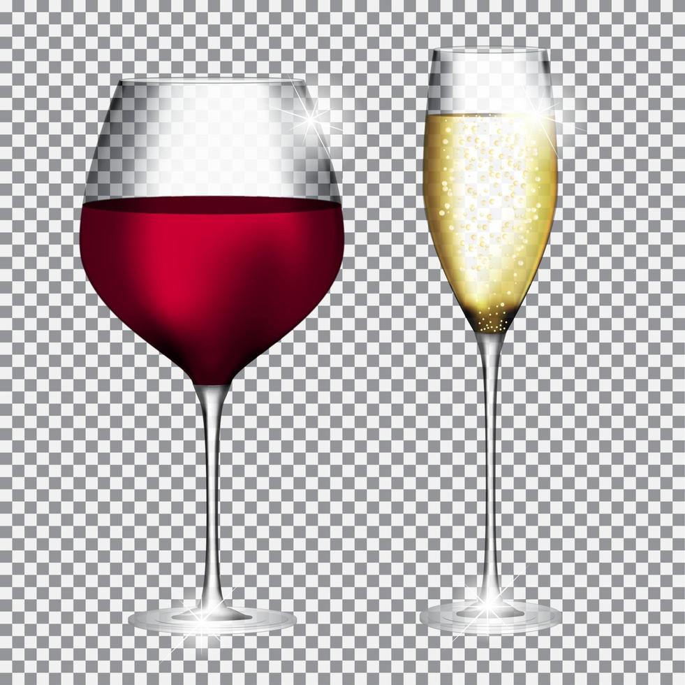 glas champagne och vin på transparent bakgrundsvektorillustration vektor