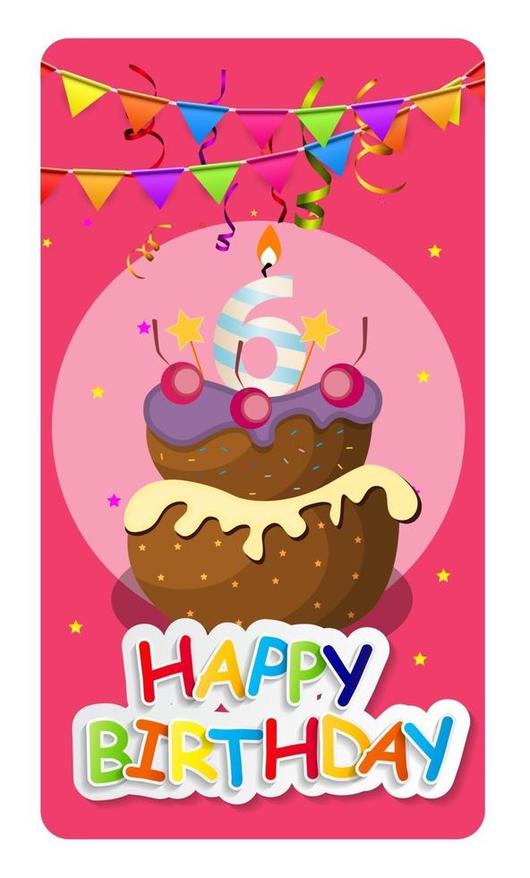 Grattis på födelsedagen kort baner bakgrund med tårta och flaggor. vektor illustration