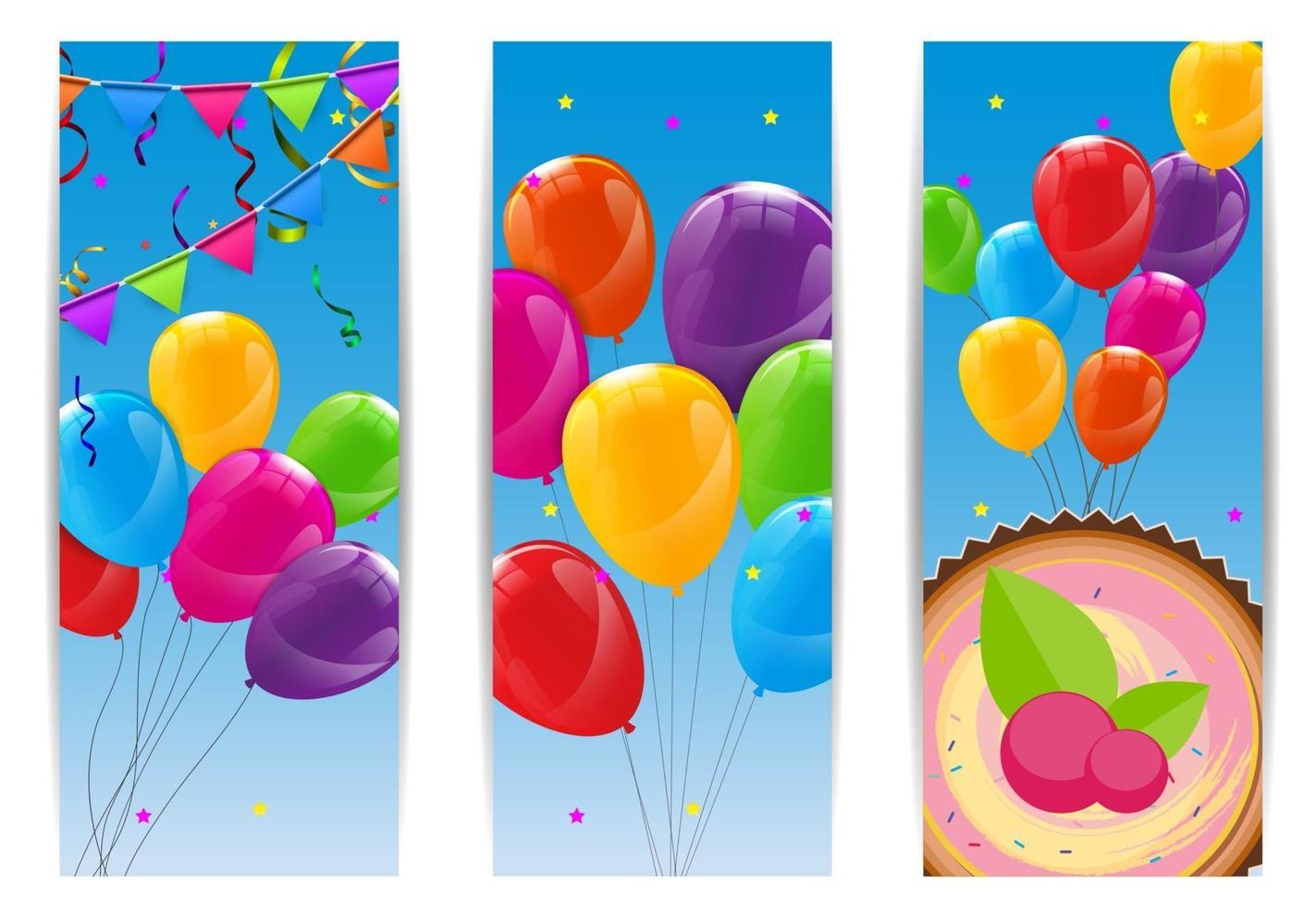 Farbe glänzend alles Gute zum Geburtstag Ballons und Kuchen Banner Hintergrund Vektorgrafik vektor