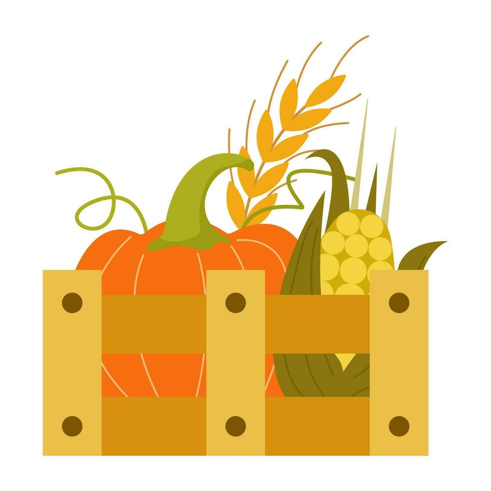 korg med grönsaker och örter isolerat på vit. vektor illustration. tacksägelse frukt och grönsaker.