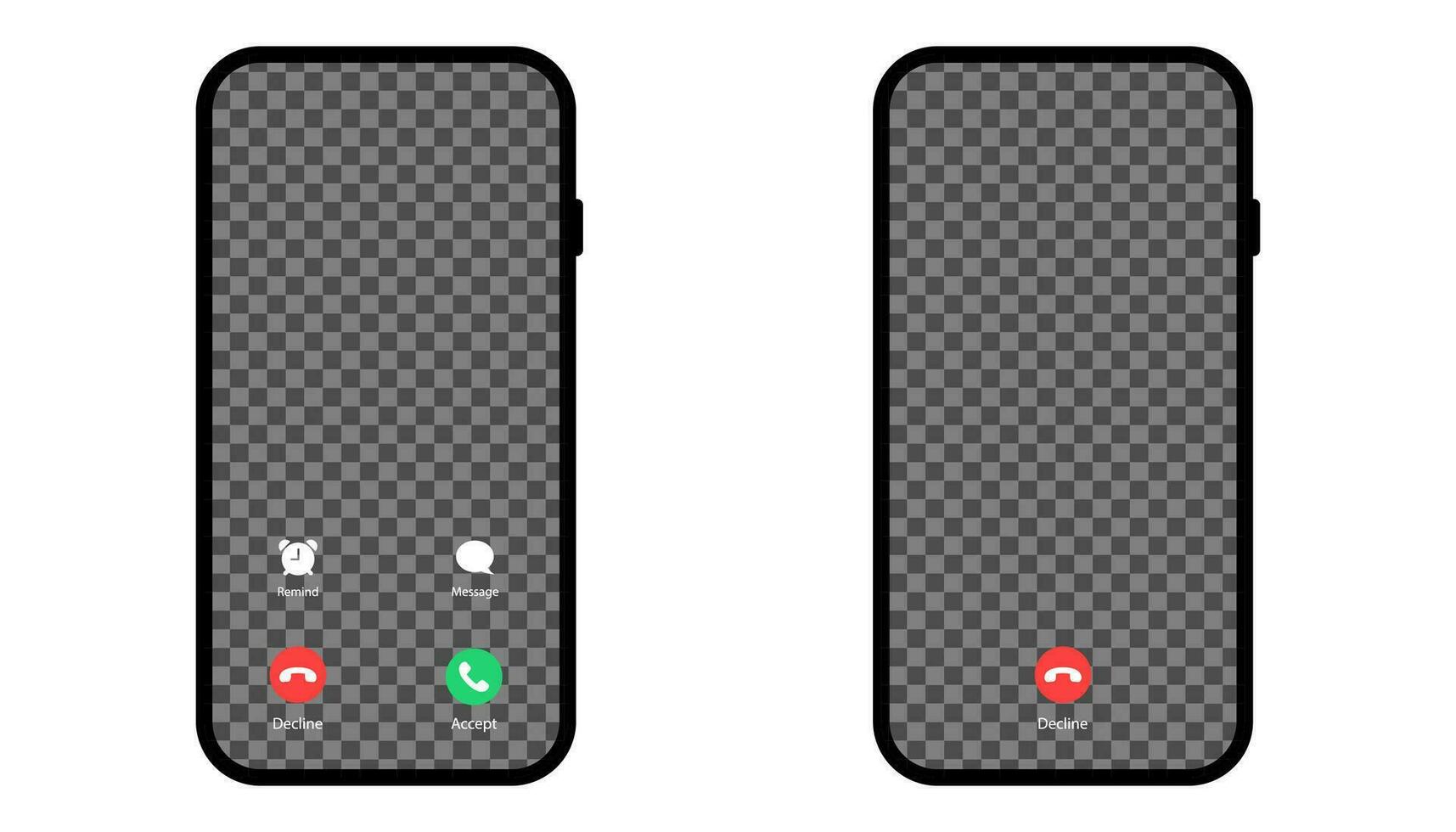 akzeptieren und Ablehnen Telefon Forderung. isoliert Attrappe, Lehrmodell, Simulation von Smartphone aktiv Forderung. Konversation Bildschirm Vorlage. Telefon Anruf Attrappe, Lehrmodell, Simulation. Vektor eps 10.