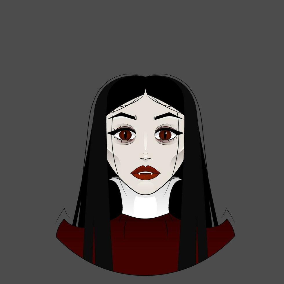 porträtt av en vampyr flicka med svart hår vektor