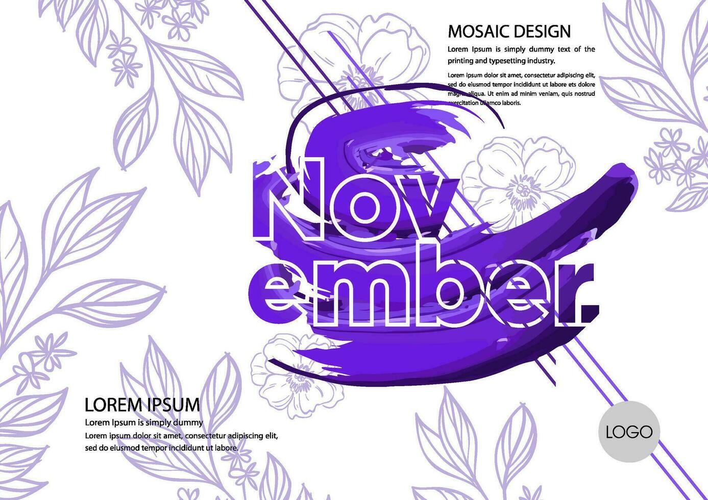 November Kalender mit lila Blätter und Text vektor