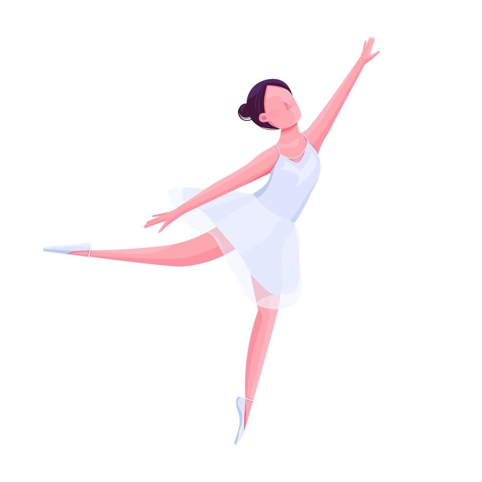 balett kvinnlig dansare platt färg vektor ansiktslös karaktär. ballerina i vit kostym, teaterdansartist i tutu isolerad tecknad illustration för webbgrafisk design och animering