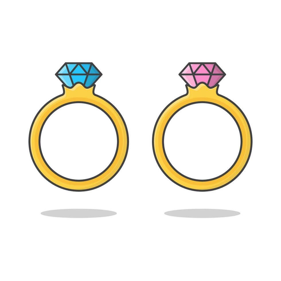 bröllop diamant ringa vektor ikon illustration. guld ringa med en diamant platt ikon