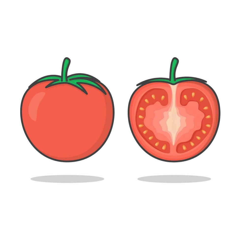 frisch Tomate Vektor Symbol Illustration. ganze und Scheibe von Tomate eben Symbol