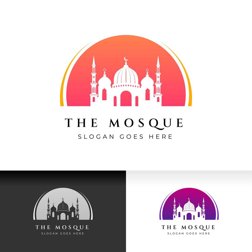 islamisches Zentrum Symbol Silhouette Logo Design-Vorlage mit Moschee-Vektor-illustration vektor