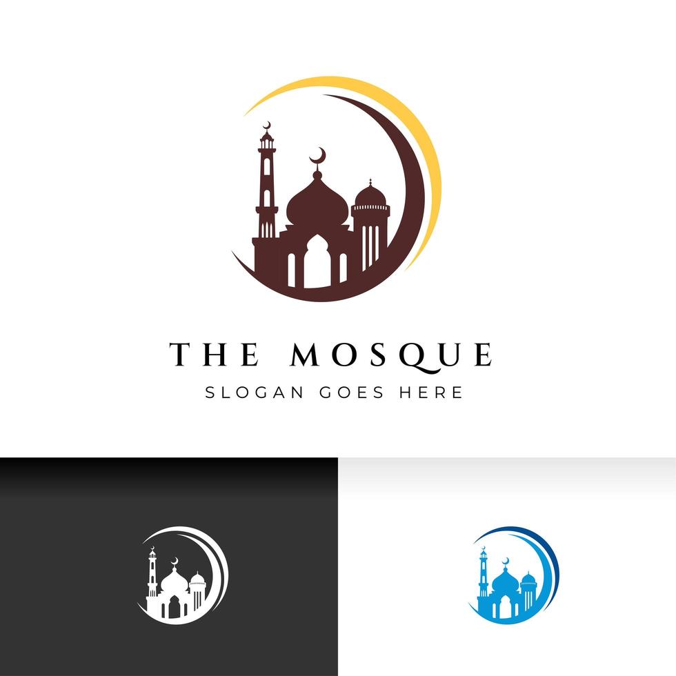 Moschee Symbol Silhouette Logo Vektor Design isoliert auf Halbmond Abbildung