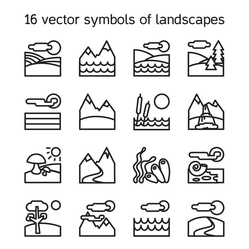 landskap ikoner samling. natur symboler vektor