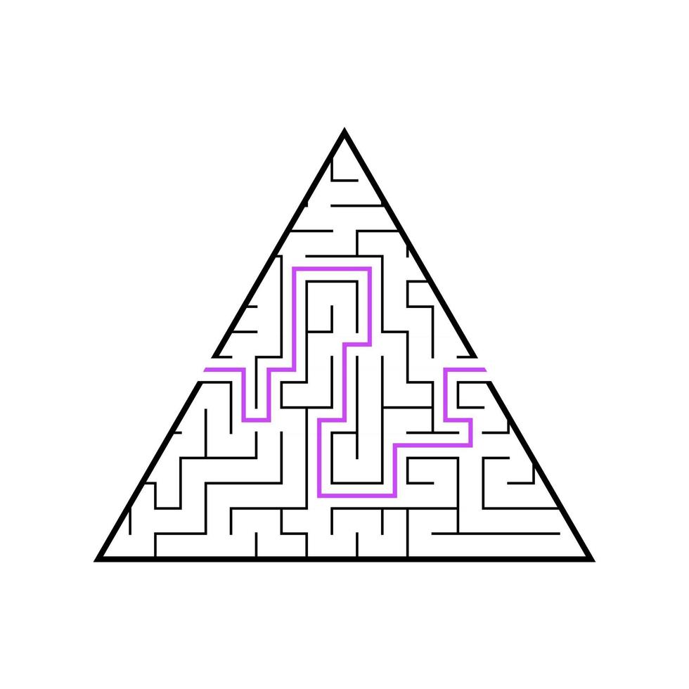 ein dreieckiges Labyrinth, eine Pyramide mit schwarzem Strich. ein Spiel für Kinder. einfache flache Vektorillustration lokalisiert auf weißem Hintergrund. mit der Antwort. vektor
