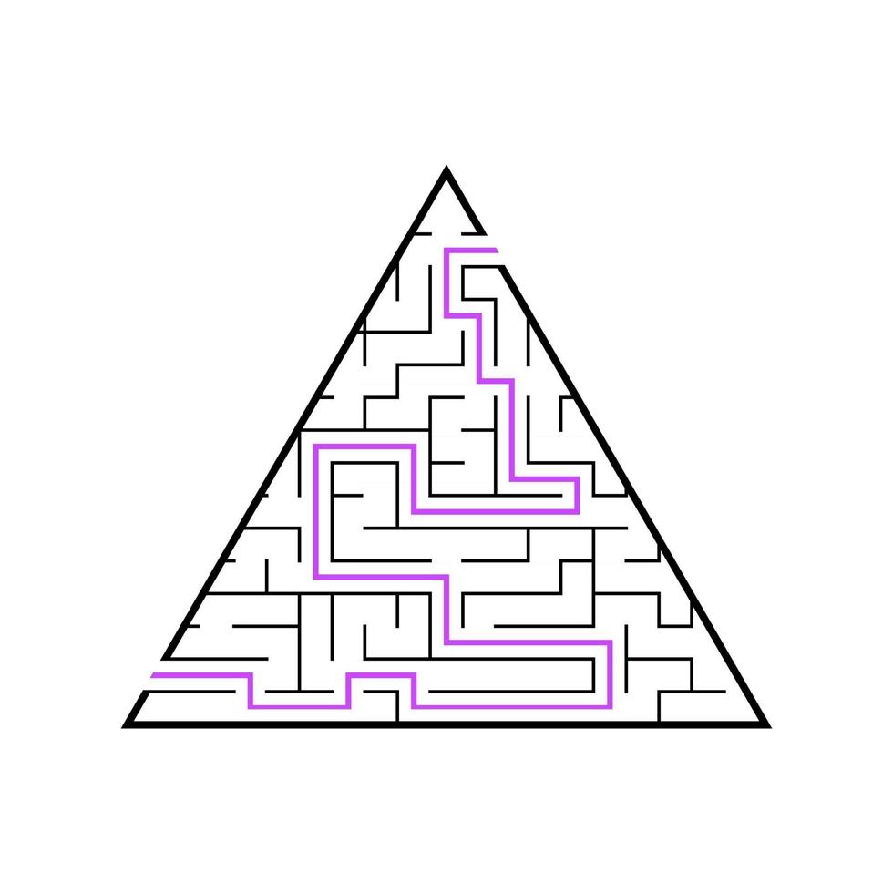 en triangulär labyrint, en pyramid med en svart streck. ett spel för barn. enkel platt vektorillustration isolerad på vit bakgrund. med svaret. vektor