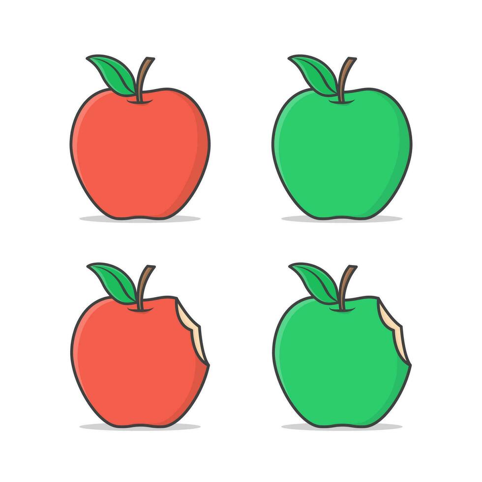 rot und Grün Apfel Vektor Symbol Illustration. einstellen von Rot, Grün, und gebissen Apfel mit Blatt eben Symbol