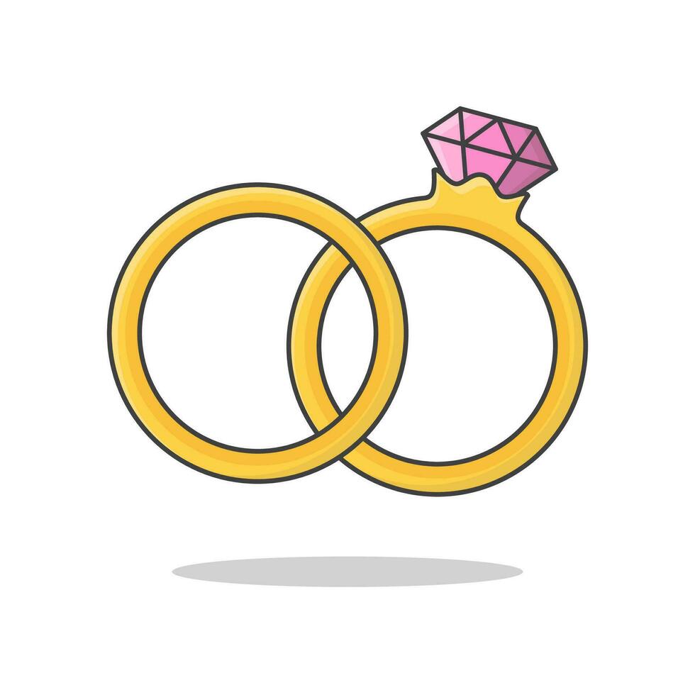 Hochzeit Diamant Ring Vektor Symbol Illustration. Paar von Gold Hochzeit Ringe eben Symbol