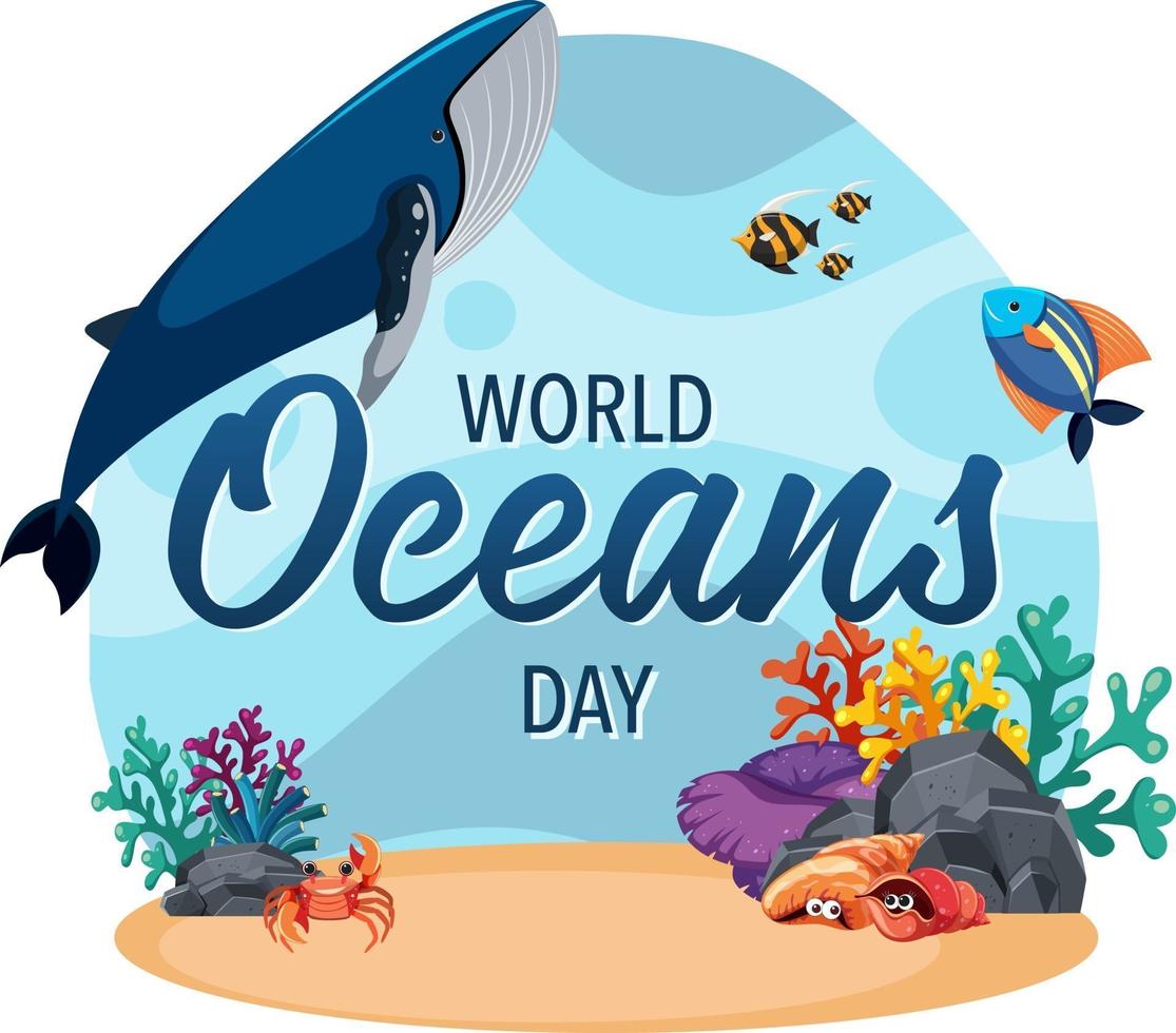 World Ocean Day Banner mit vielen verschiedenen Meerestieren many vektor