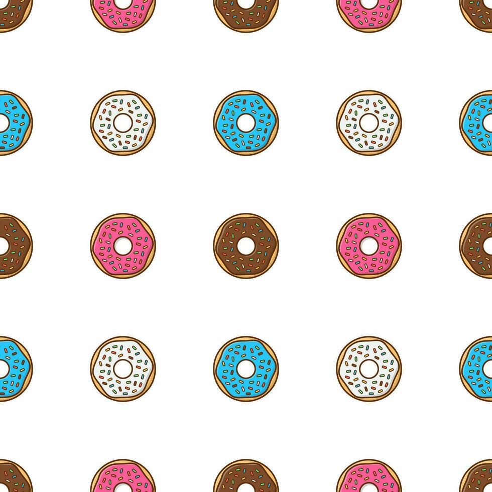 lecker Donuts mit Glasur und Pulver nahtlos Muster auf ein Weiß Hintergrund. Donuts Thema Vektor Illustration