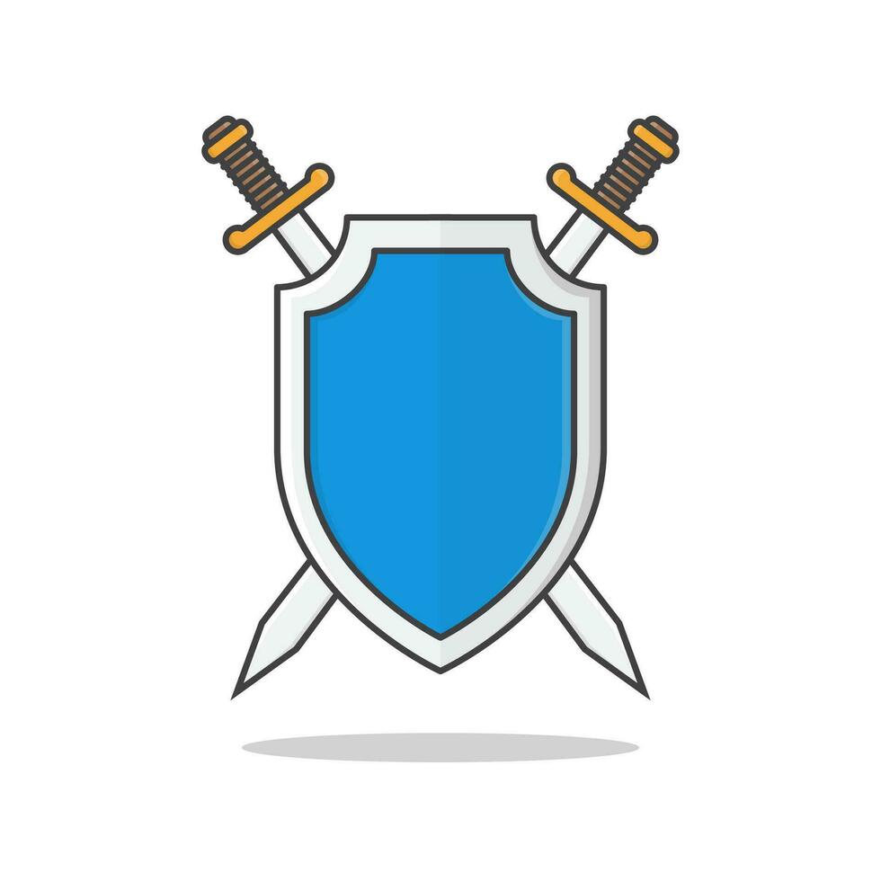 skydda och svärd vektor ikon illustration. metall skydda med korsade svärd platt ikon