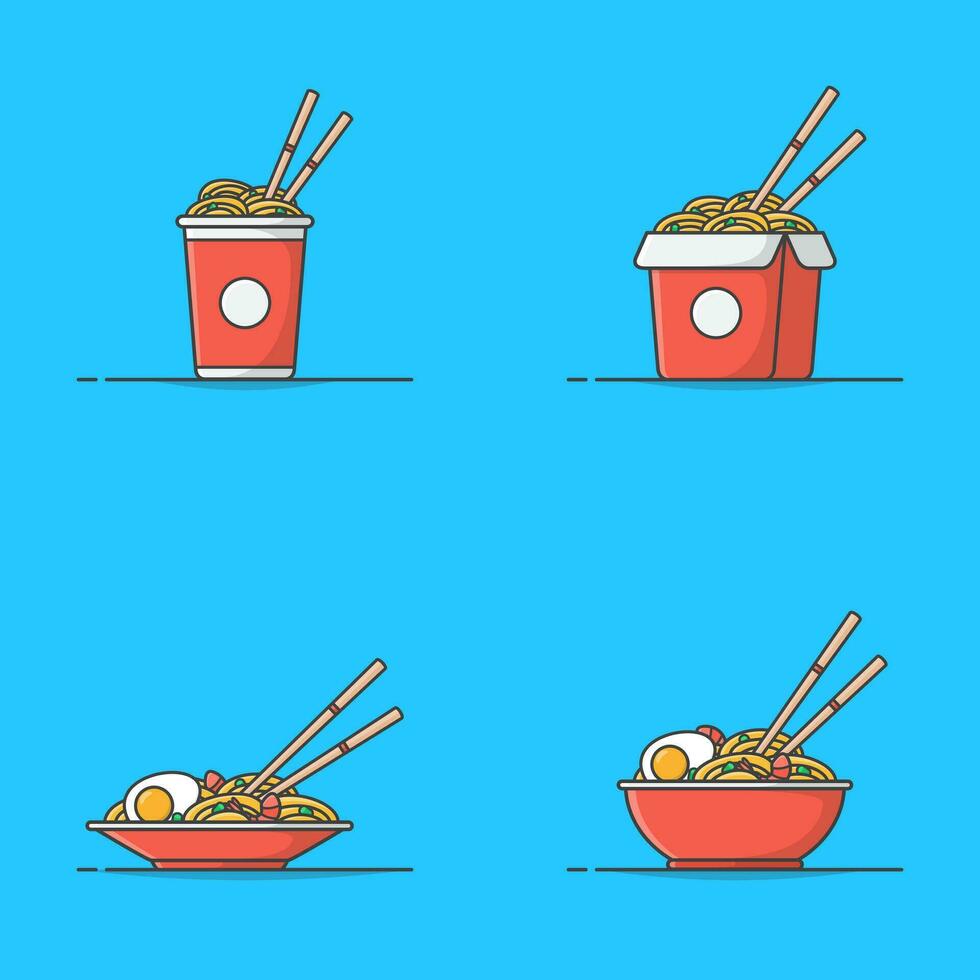 uppsättning av spaghetti vektor ikon illustration. orientalisk nudel mat. asiatisk spaghetti ikon