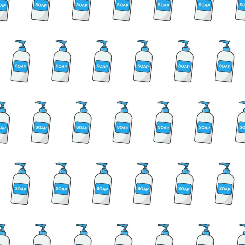 Seife Flüssigkeit Flasche nahtlos Muster auf ein Weiß Hintergrund. Seife Thema Vektor Illustration